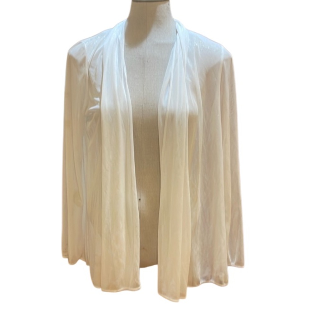 S Levine long sleeve sheer open jacket ivory white gold sparkles women’s size M